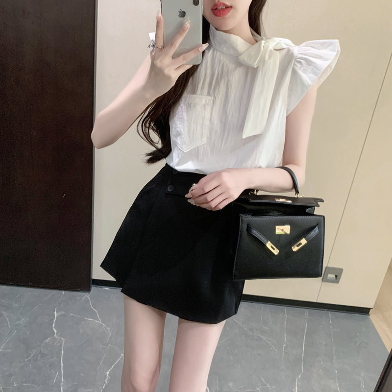 💕氣質飛飛袖系帶襯衫顯瘦套裝