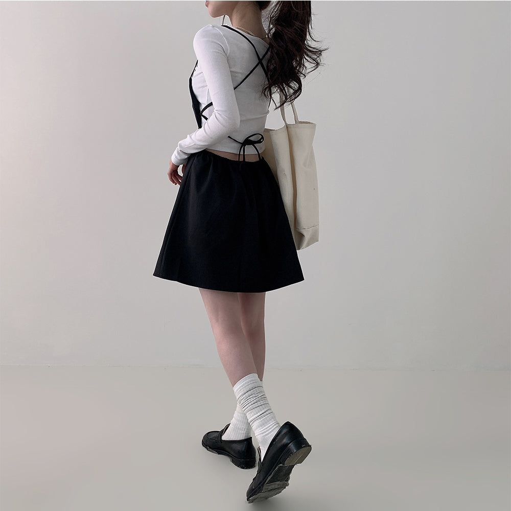 💕露背系帶收腰疊穿吊帶背心連衣裙