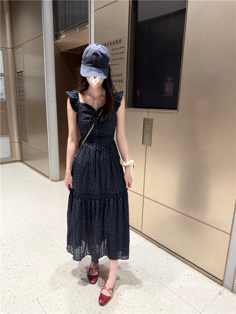💕海邊度假小飛袖露背收腰長裙