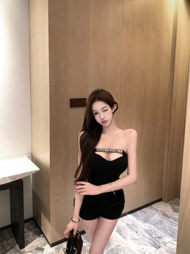 💕高級名媛風鑽鍊收腰顯瘦抹胸帶胸墊上衣