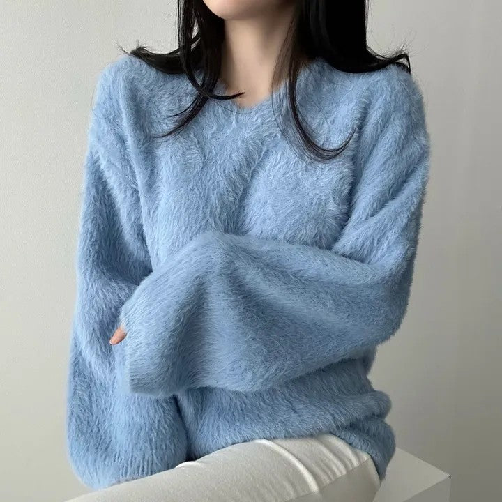 💕秋冬新款毛茸茸V領百搭毛衣上衣