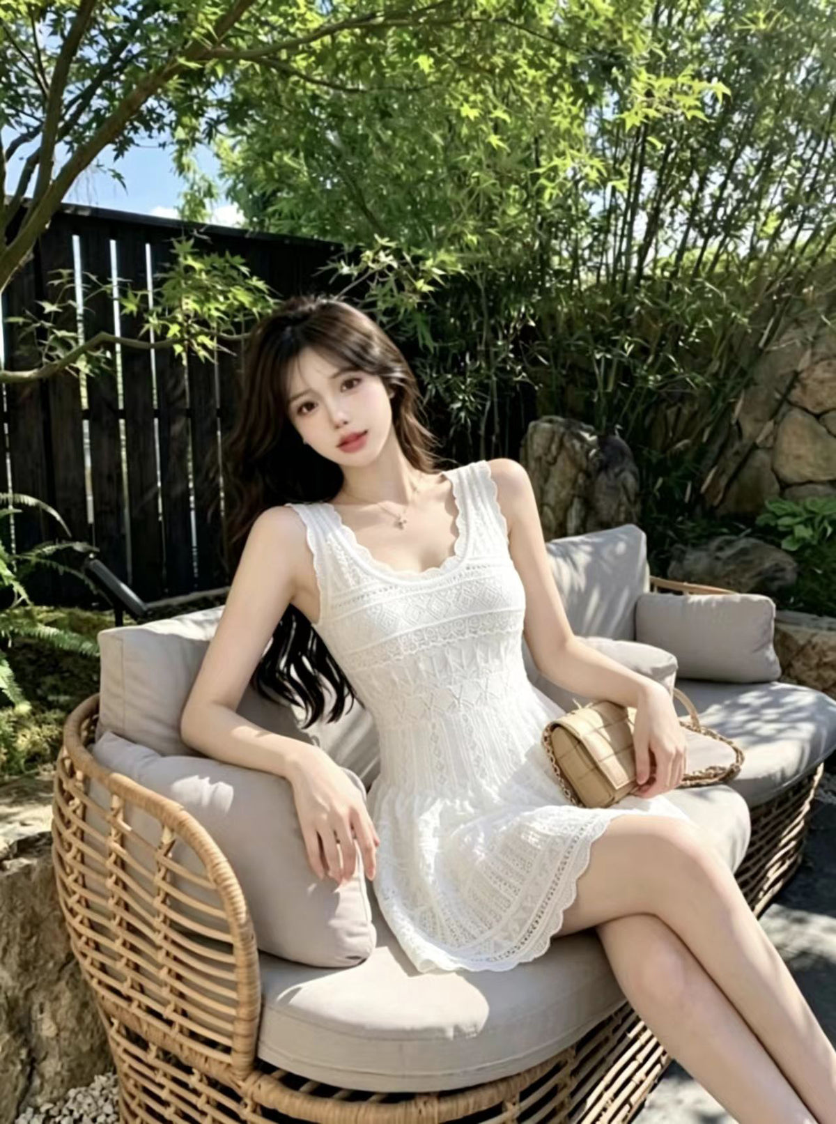 💕純欲性感蝴蝶結收腰吊帶連衣裙