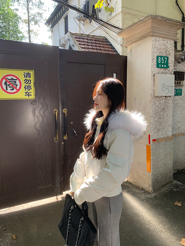 💕冬季甜美毛毛短款小個子連帽棉衣