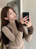 💕通勤百搭撞色長袖針織修身打底上衣