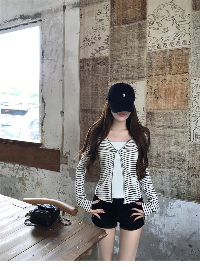💕秋季假兩件長袖顯瘦短款上衣