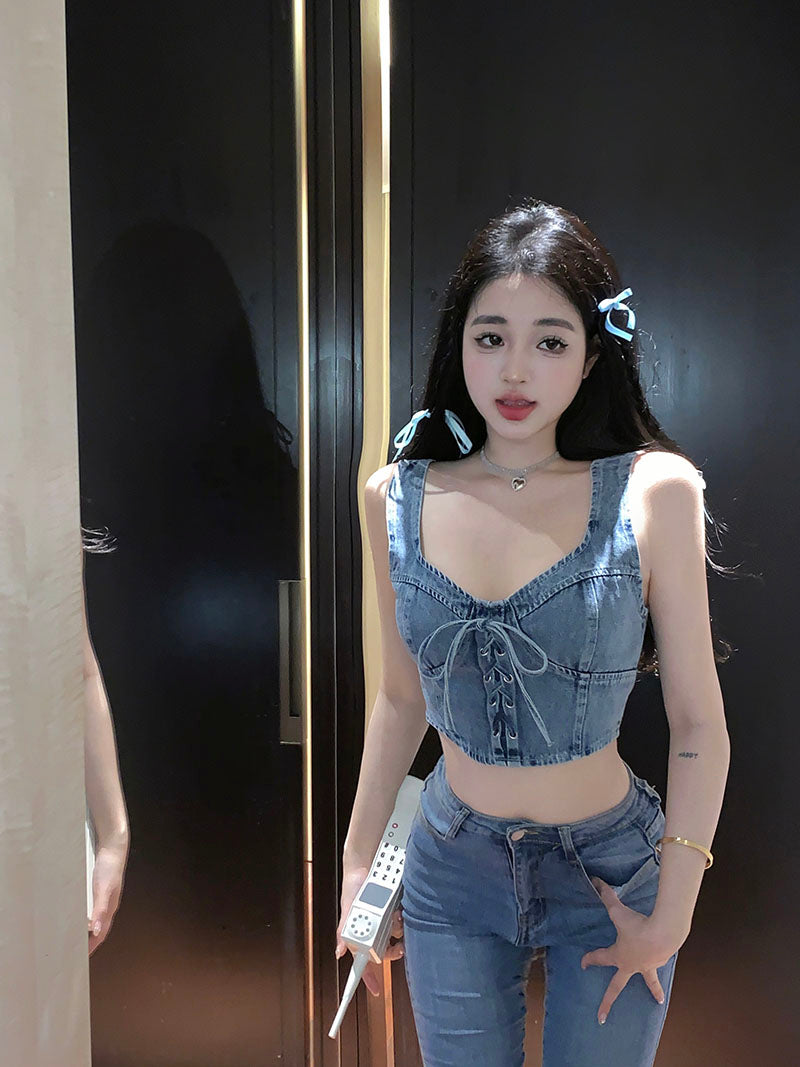 💕時尚辣妹綁帶牛仔背心