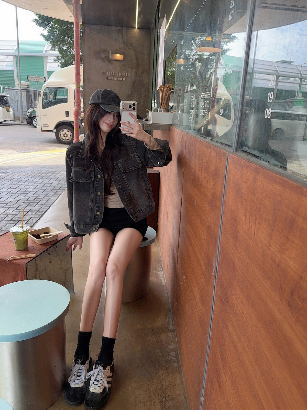 💕美式暈染水洗牛仔黑灰重工短外套