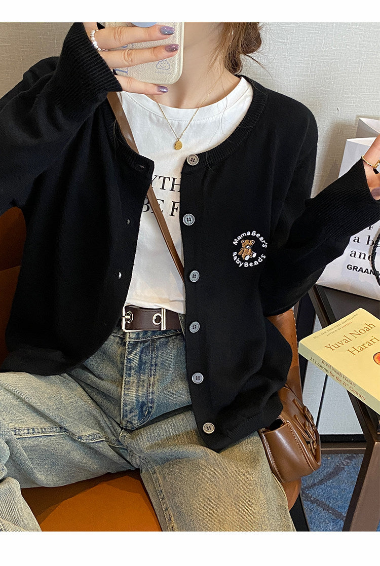 💕可愛小熊刺繡針織開衫外套