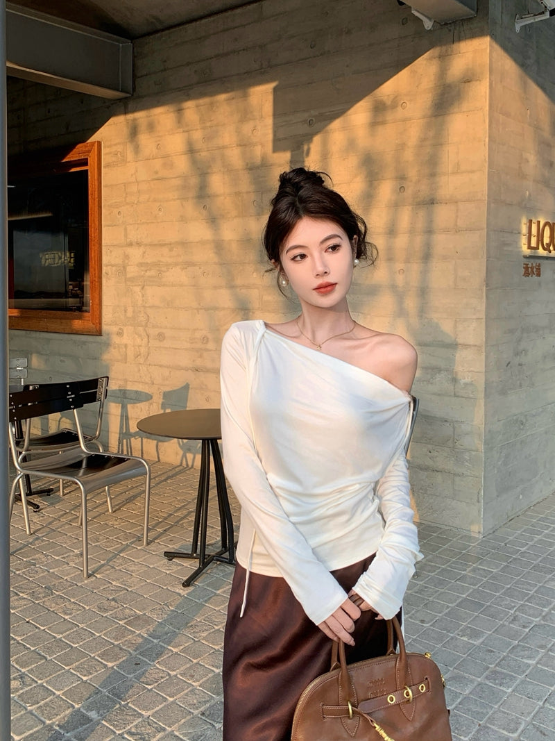 💕春夏甜美溫柔舒適盪領飄帶長袖上衣