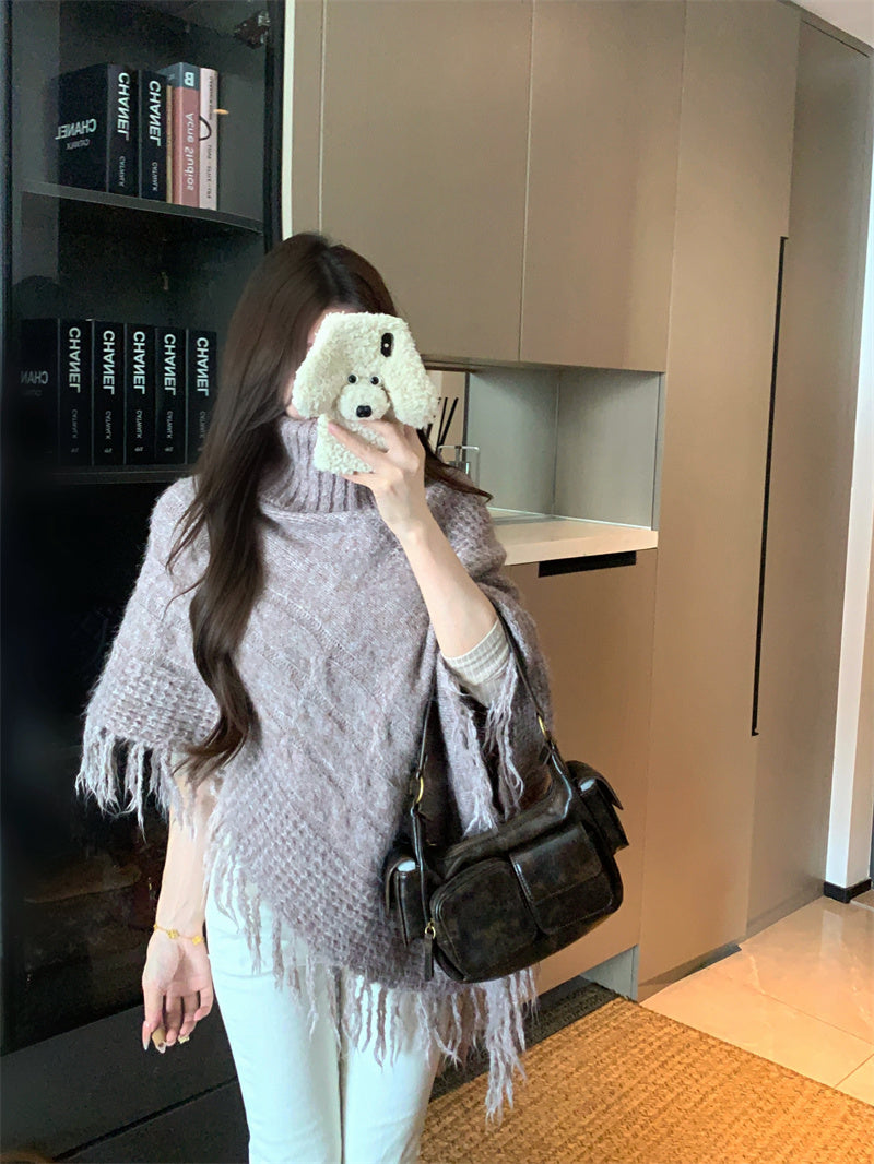 💕法式溫柔斗篷披肩氛圍感高領上衣