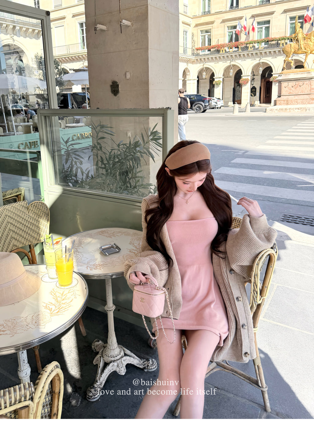 💕chic韓系溫柔慵懶連帽針織開衫吊帶裙兩件套