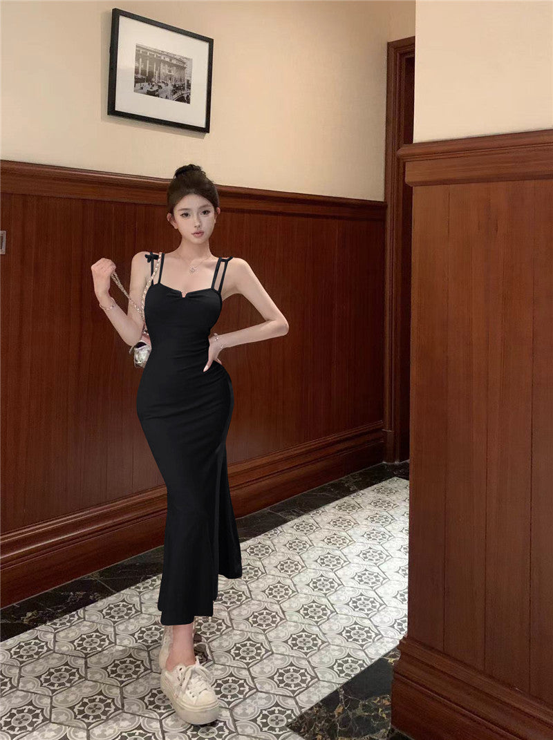 💕優雅簡約日常顯瘦修身吊帶長裙