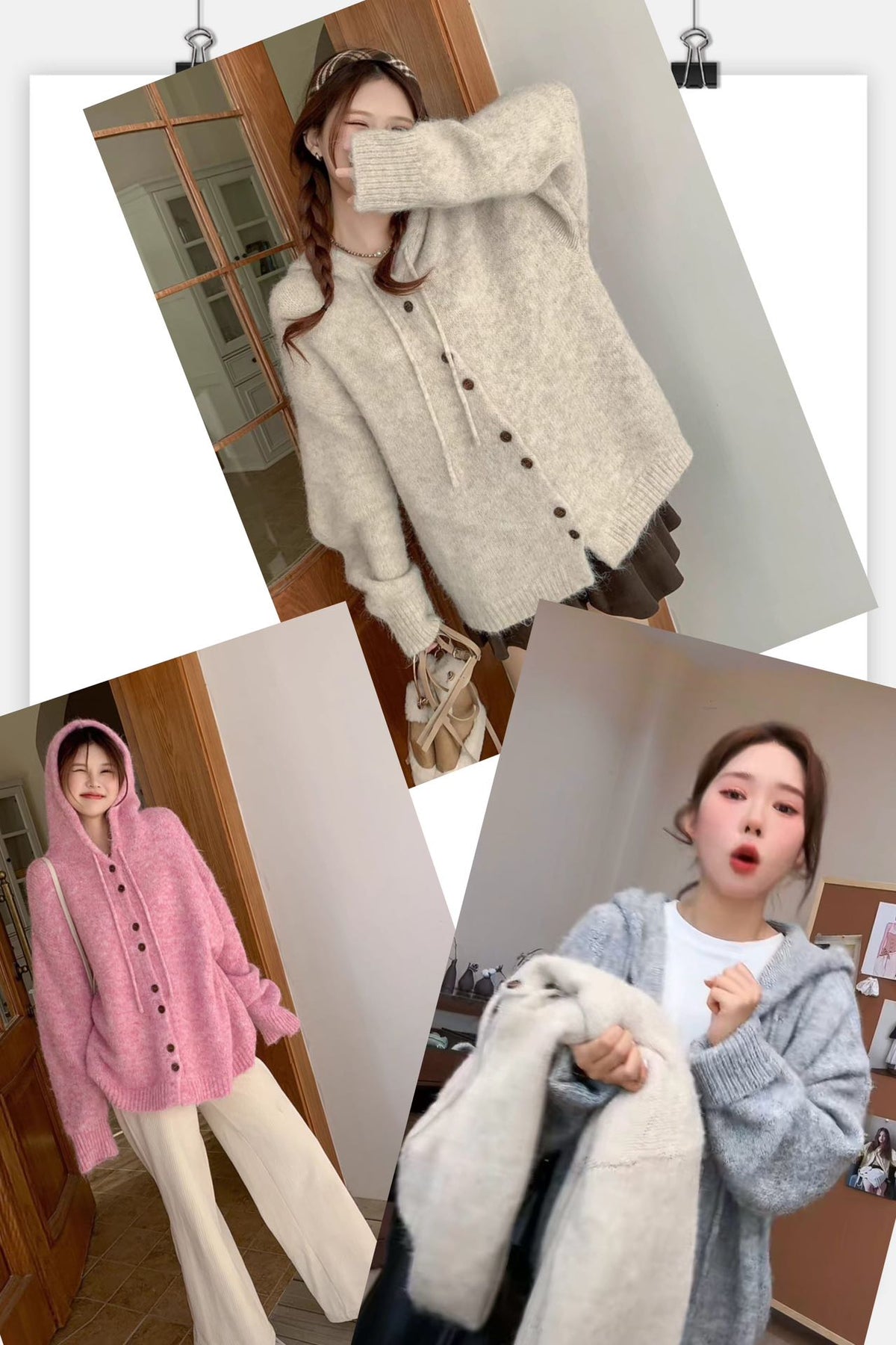 💕chic韓系溫柔軟糯連帽寬鬆甜美針織上衣外套