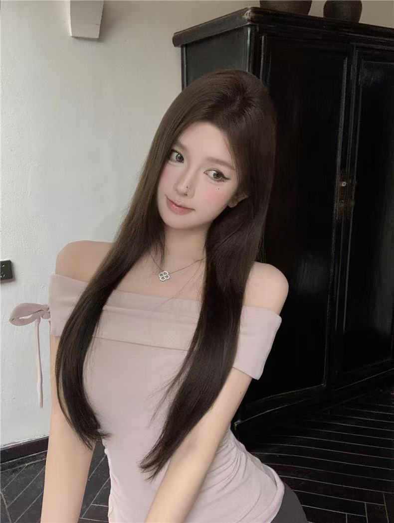💕韓系一字肩蝴蝶結修身上衣