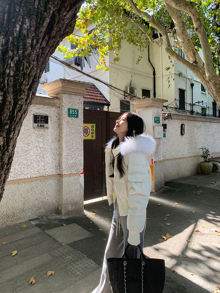 💕冬季甜美毛毛短款小個子連帽棉衣