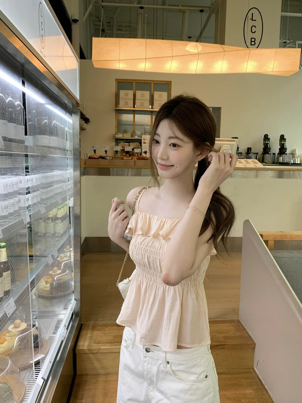 💕法式氣質溫柔荷葉邊皺褶吊帶背心
