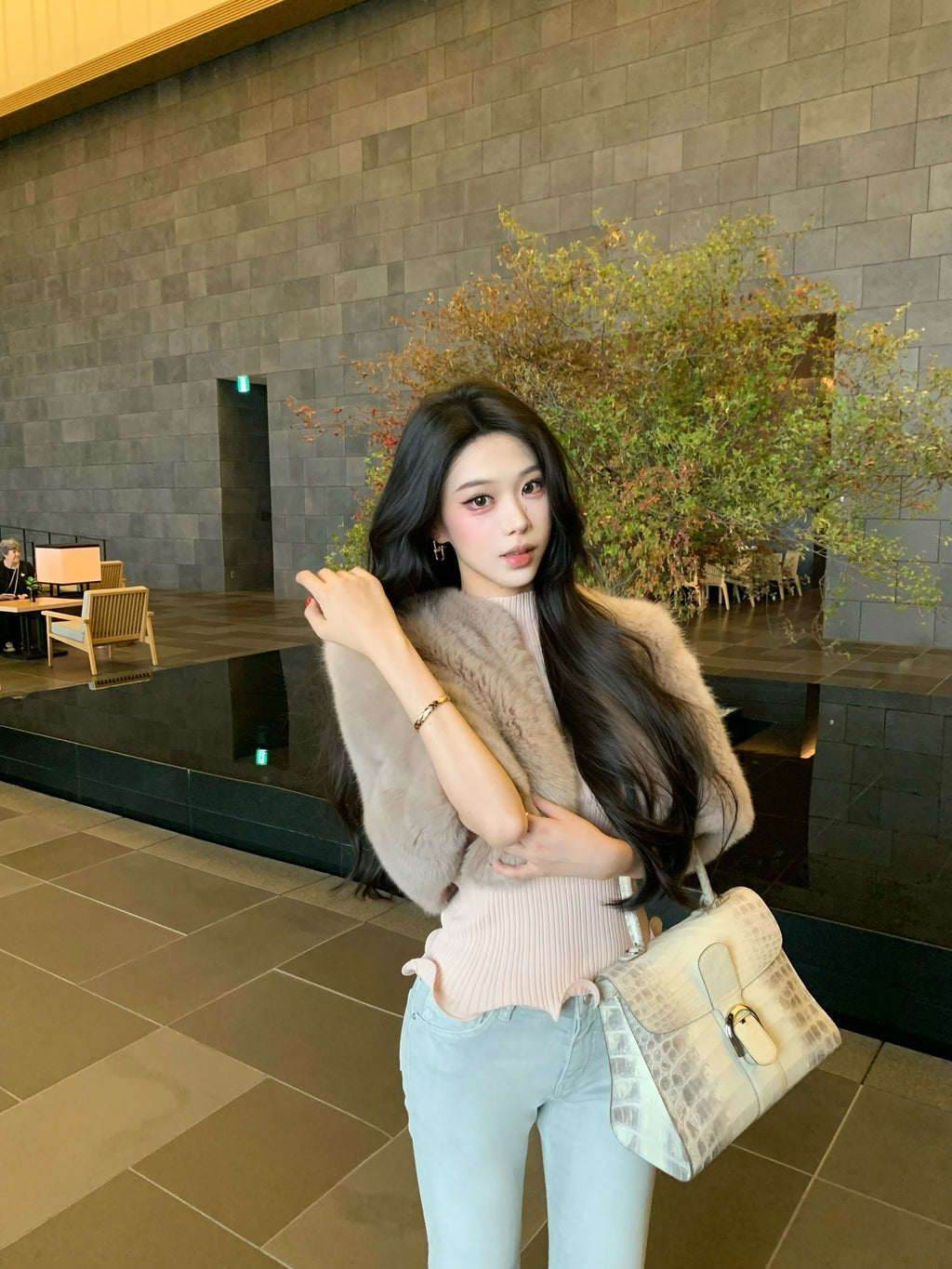 💕復古灰藍微喇叭牛仔長褲