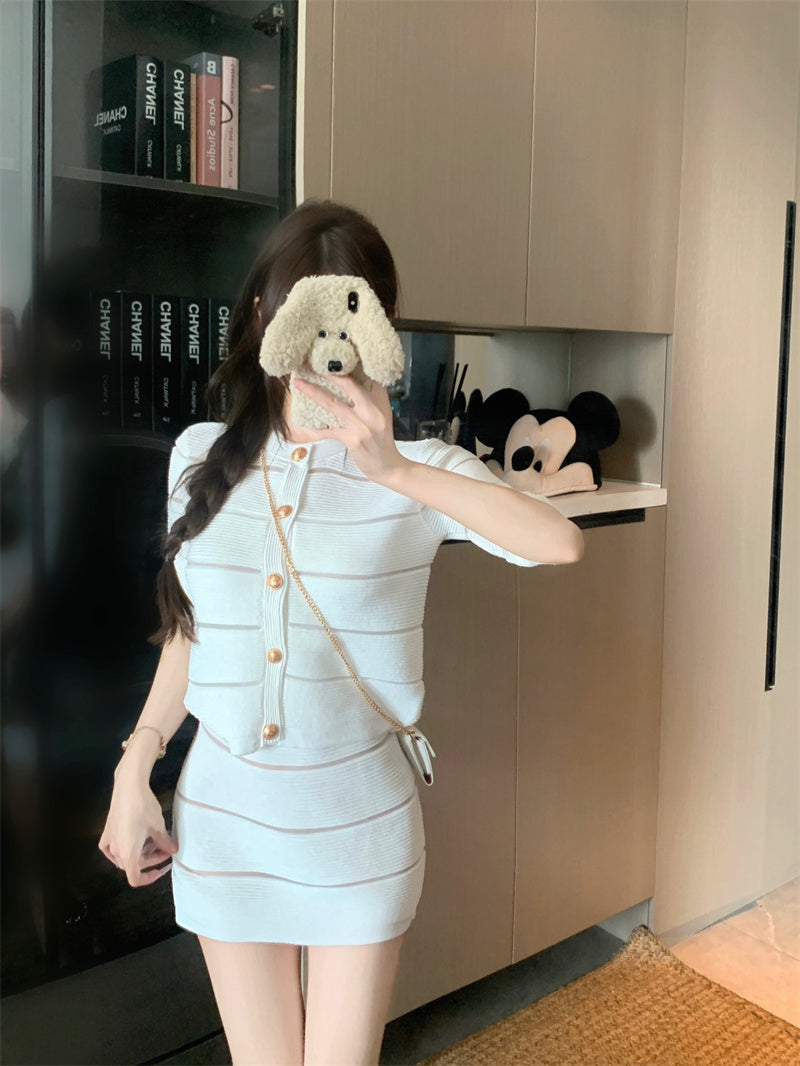 💕輕熟風拼接吊帶連衣裙外套套裝
