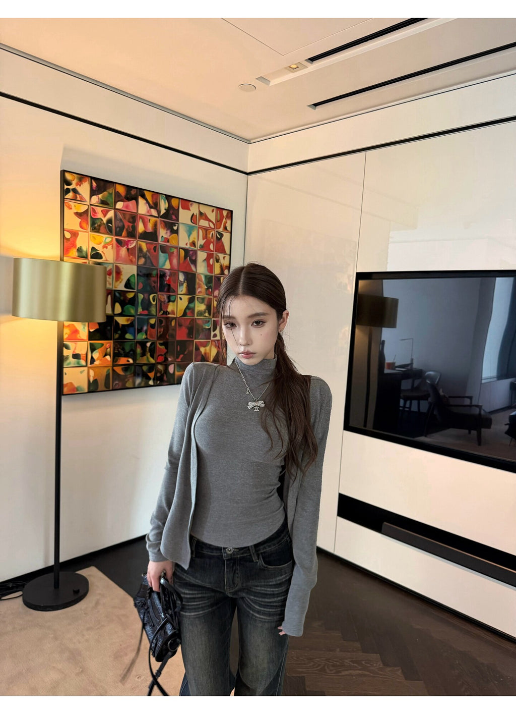 💕溫柔奶氣無袖半高領針織背心+開衫兩件套
