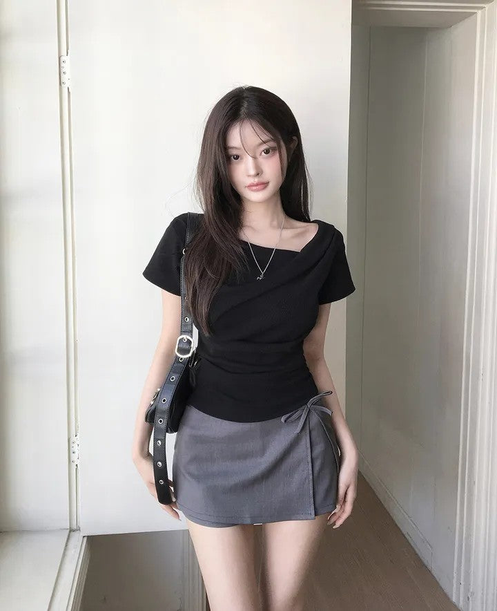 💕溫柔蝴蝶結別緻開衩半身高腰包臀短裙