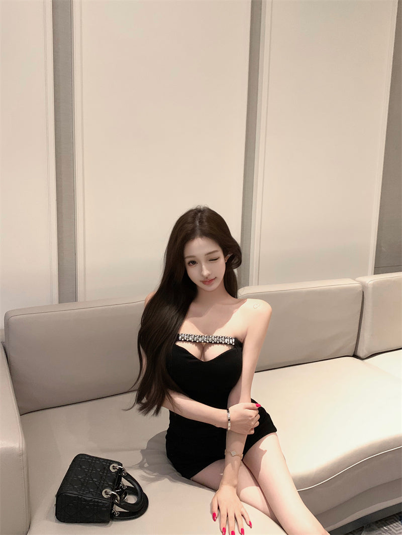💕高級名媛風鑽鍊收腰顯瘦抹胸帶胸墊上衣