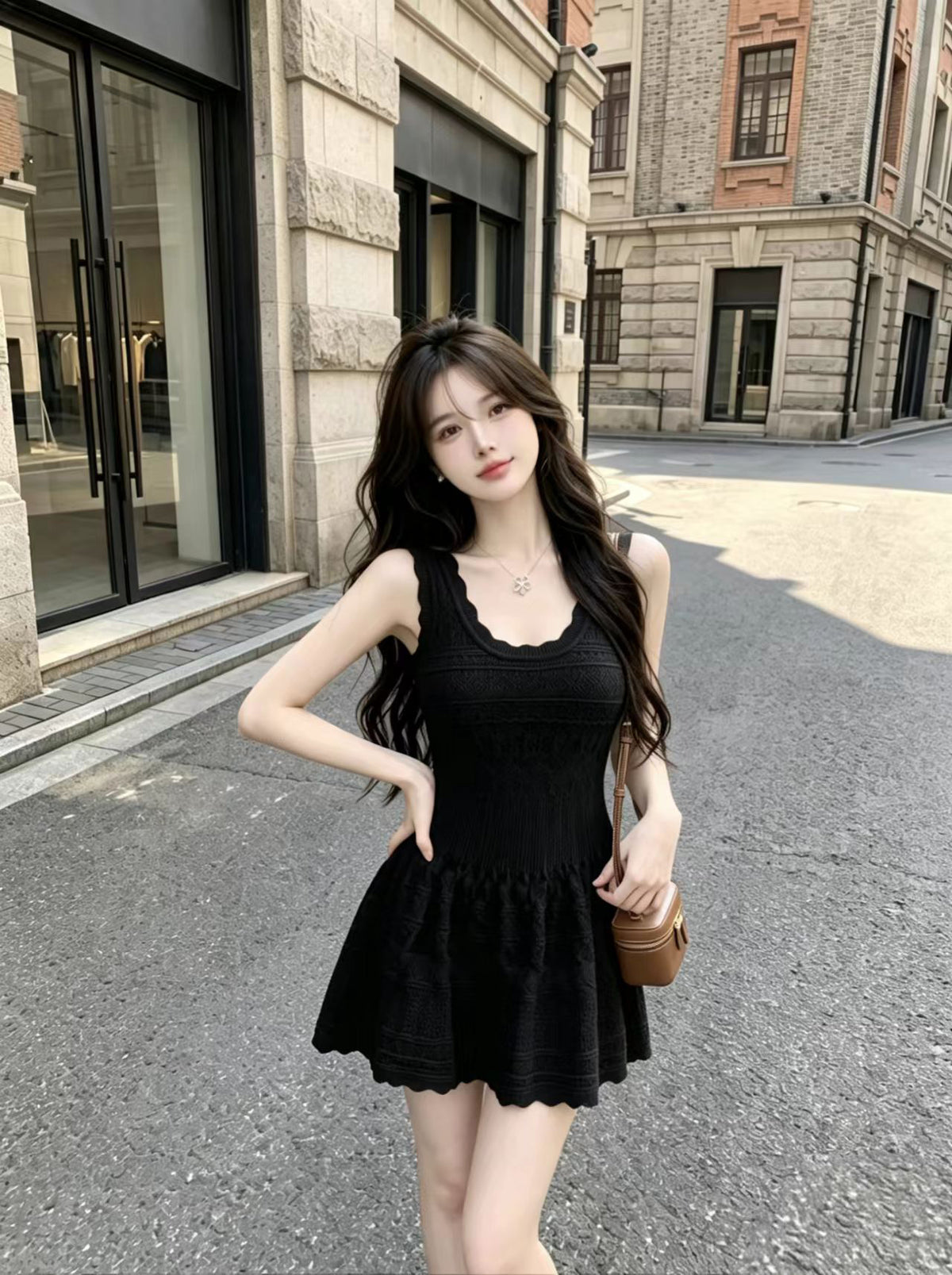 💕純欲性感蝴蝶結收腰吊帶連衣裙