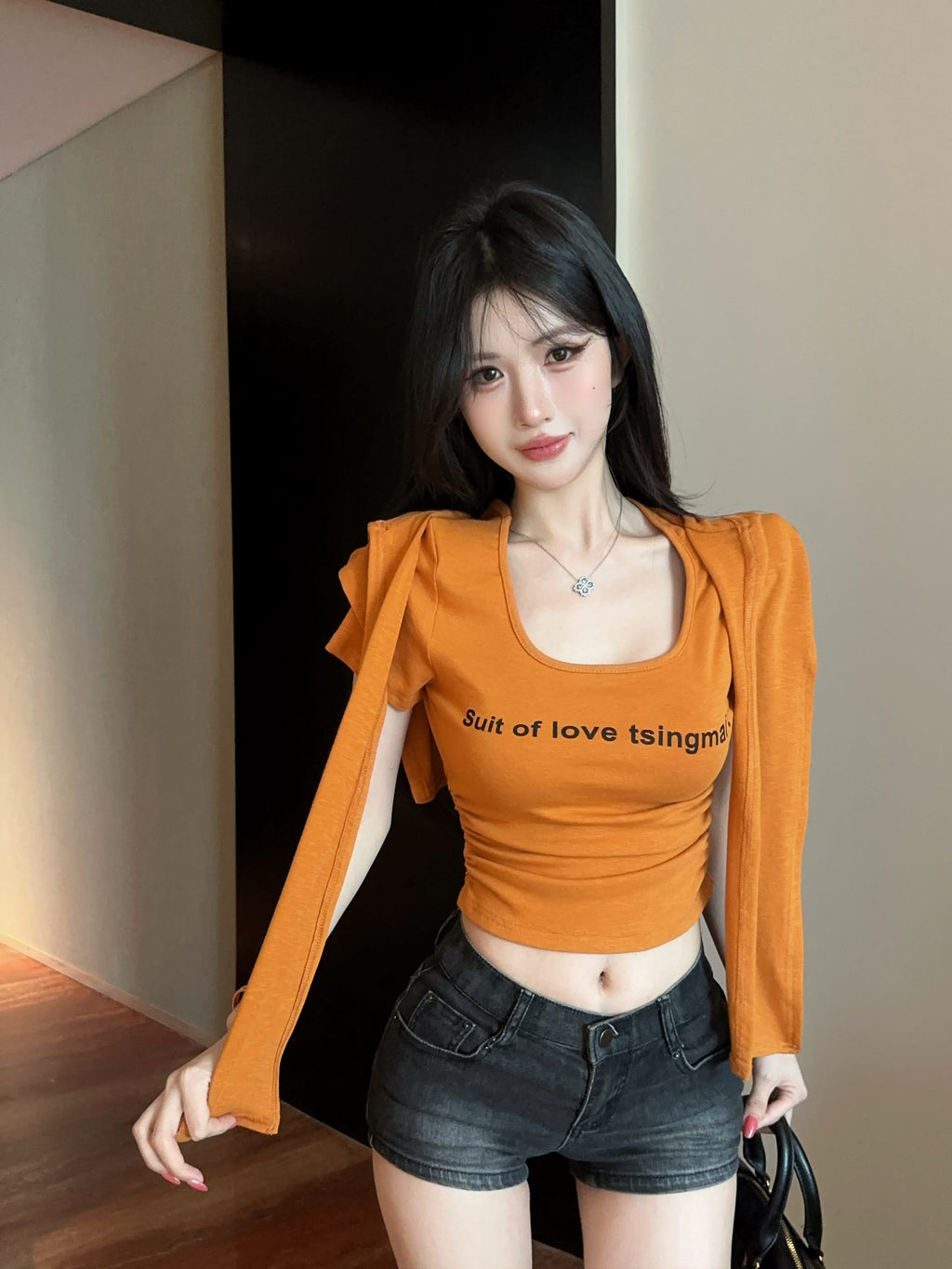 💕夏季時尚百搭圓領連帽披肩兩件套