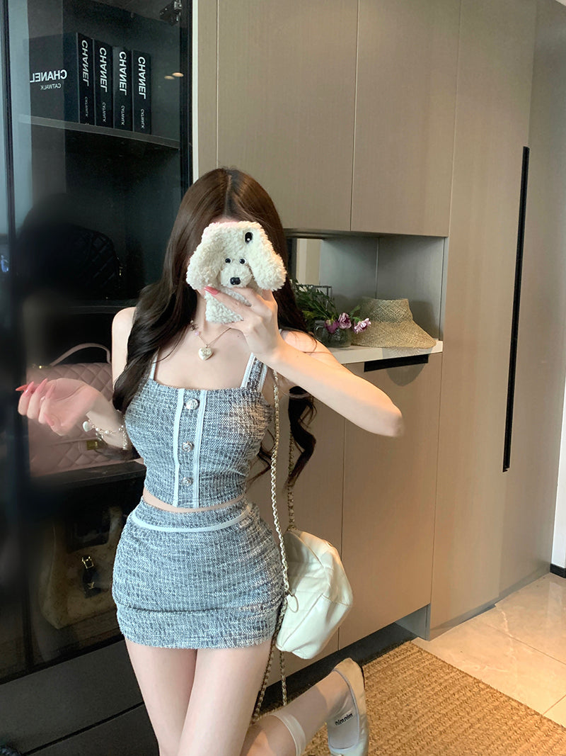 💕高級感氣質名媛小香風上衣+半身裙套裝
