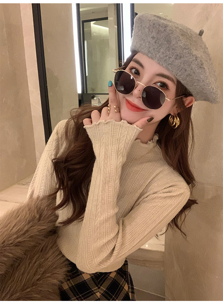 💕秋冬打底高領木耳邊針織毛衣