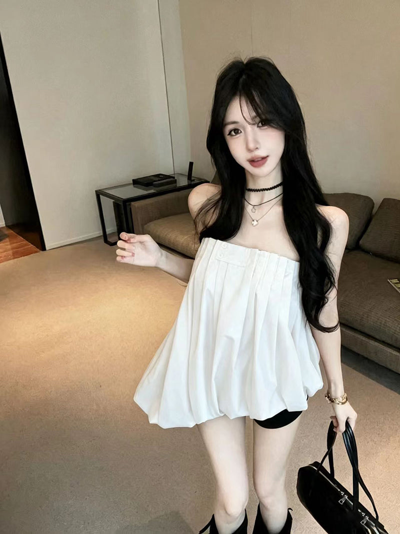 💕重工氛圍感澎澎抹胸襯衫上衣