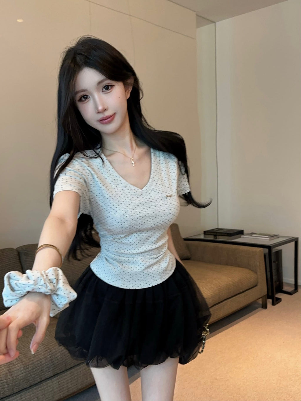 💕氣質星星點點V領短袖上衣