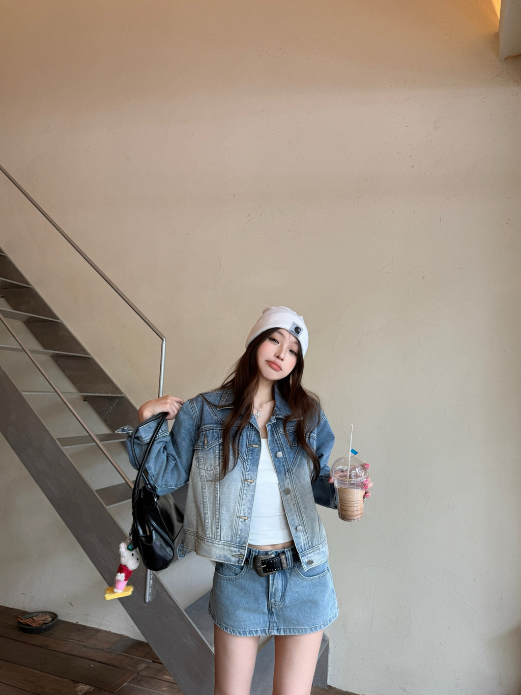 💕韓系高級復古水洗磨白漸變短款牛仔外套