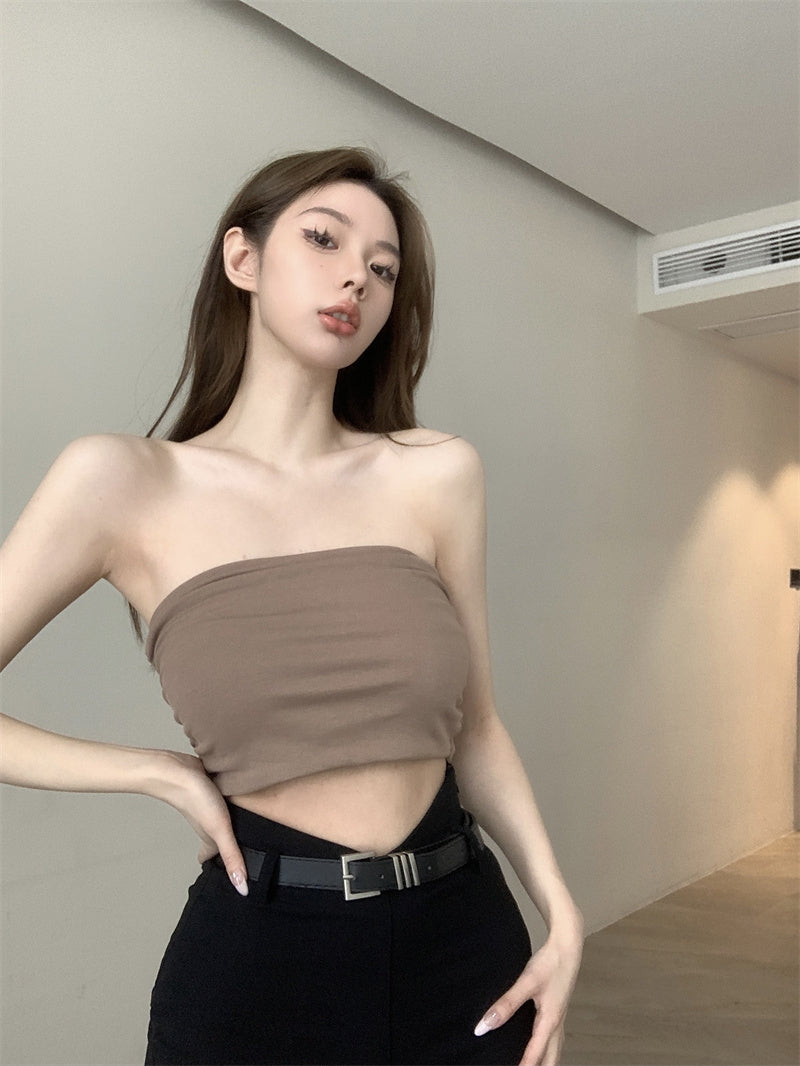 💕氣質百搭彈力修身短款抹胸背心單品