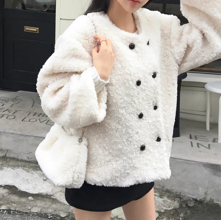 💕chic韓系高級雙排釦羊羔毛外套