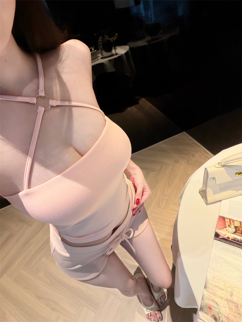 💕夏季約會交叉掛脖無袖吊帶兩件套