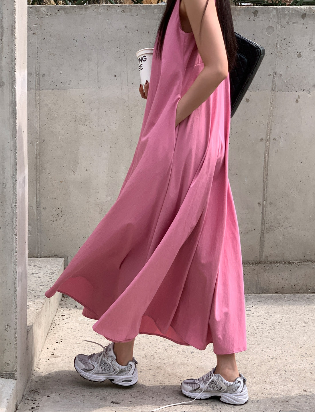 💕韓系氣質V領慵懶露背休閒度假長裙