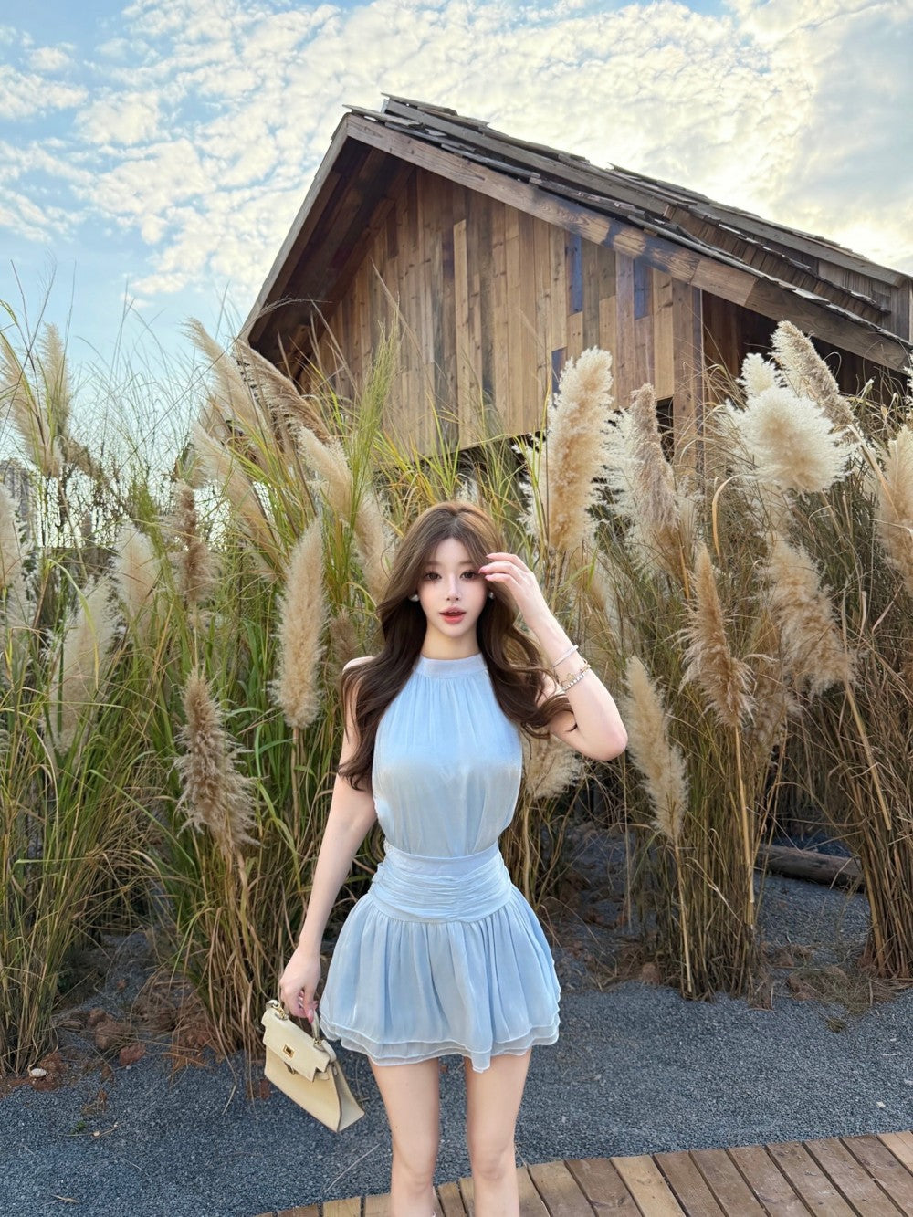 💕法式溫柔無袖掛脖連衣裙