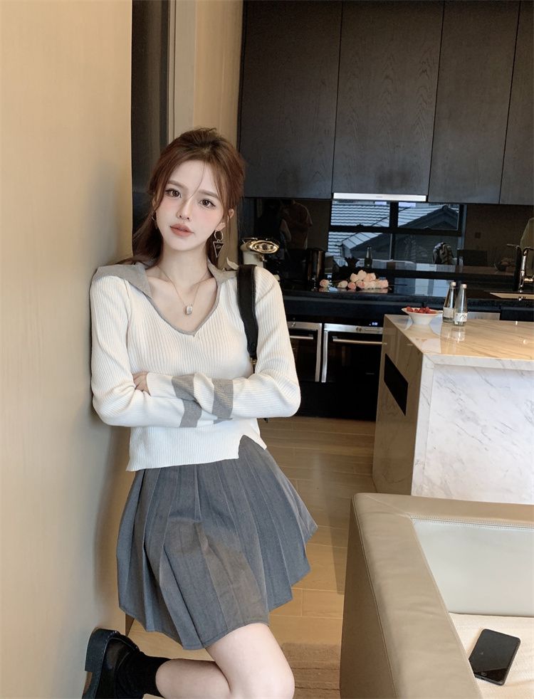 💕秋冬別緻獨特針織打底V領上衣