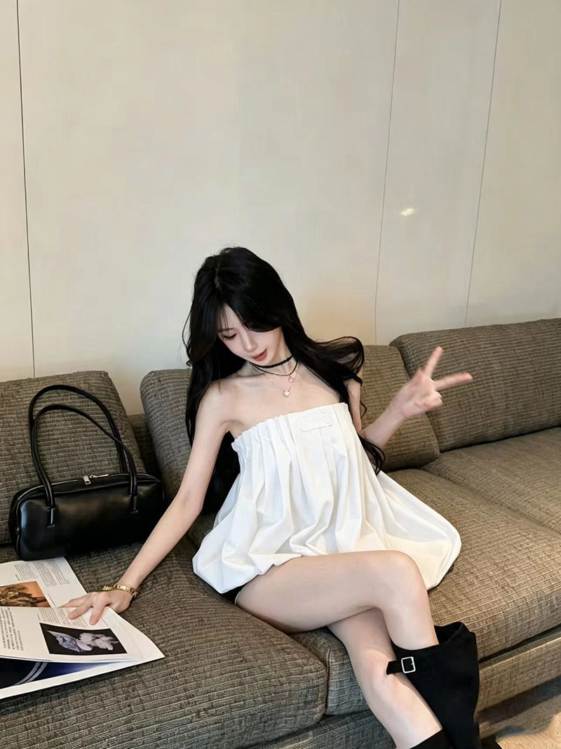 💕重工氛圍感澎澎抹胸襯衫上衣
