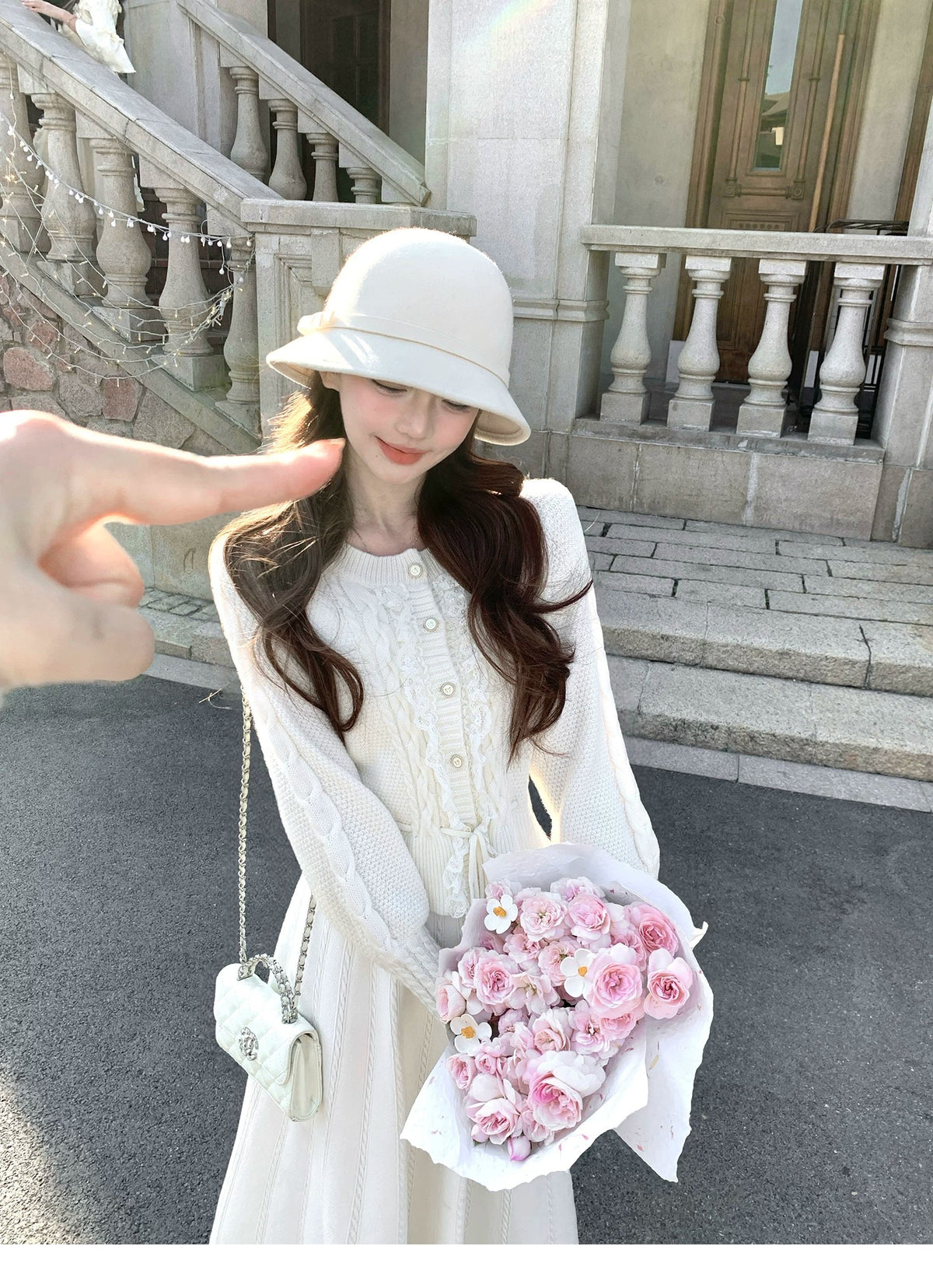 💕繁華勾花宮廷千金感花邊系帶毛衣外套