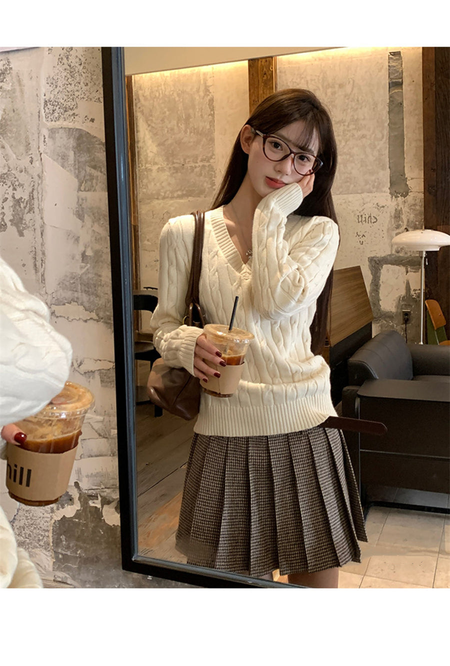 💕韓系慵懶風V領麻花加厚寬鬆毛衣