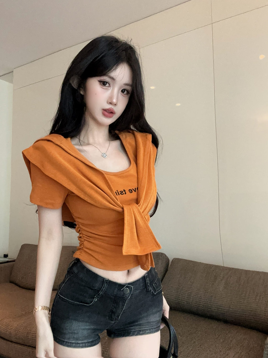 💕夏季時尚百搭圓領連帽披肩兩件套