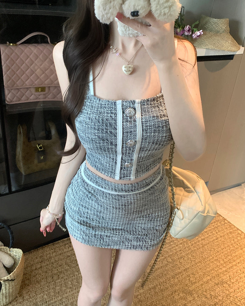 💕高級感氣質名媛小香風上衣+半身裙套裝