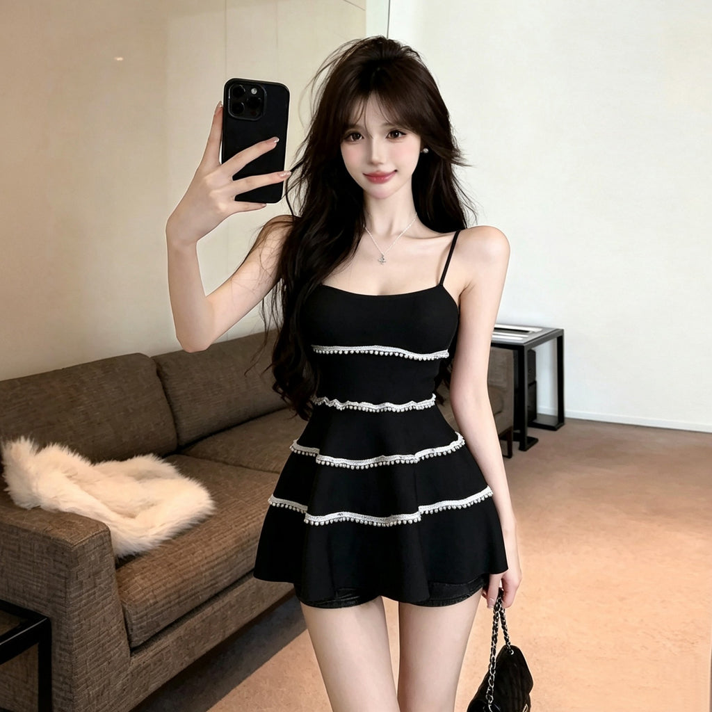 💕溫柔約會無袖吊帶珍珠邊背心上衣
