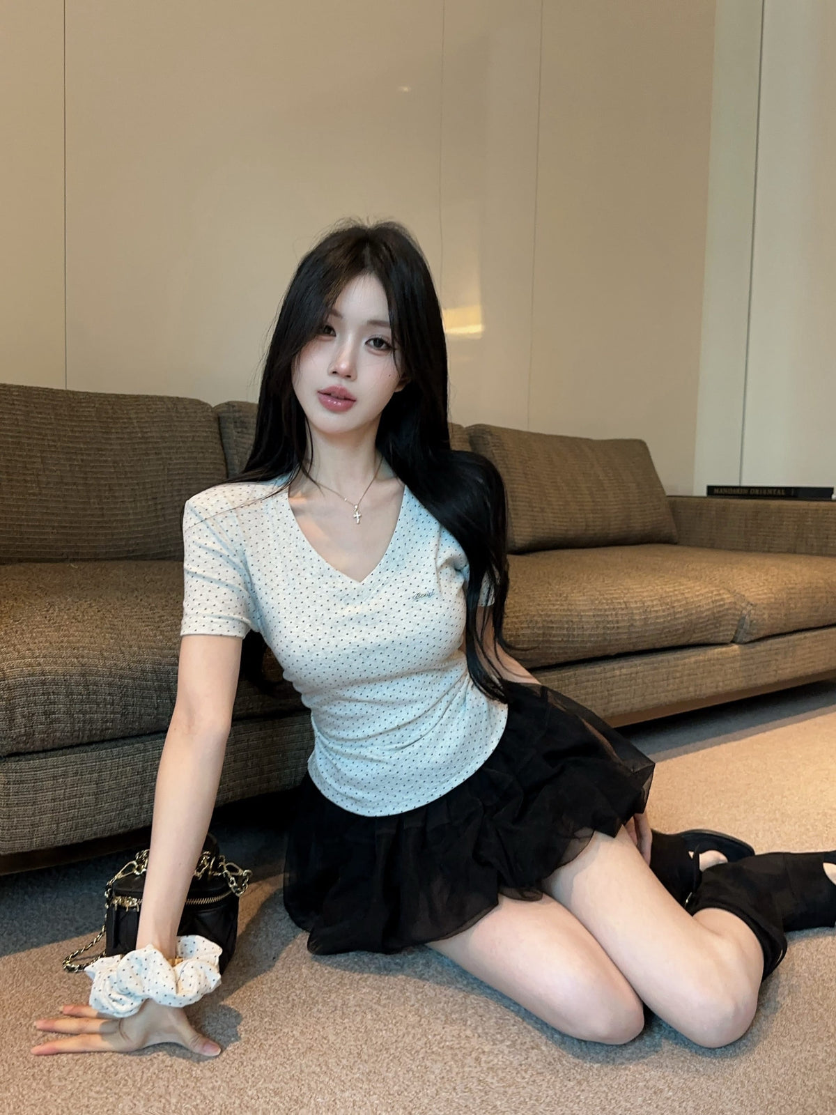 💕氣質星星點點V領短袖上衣