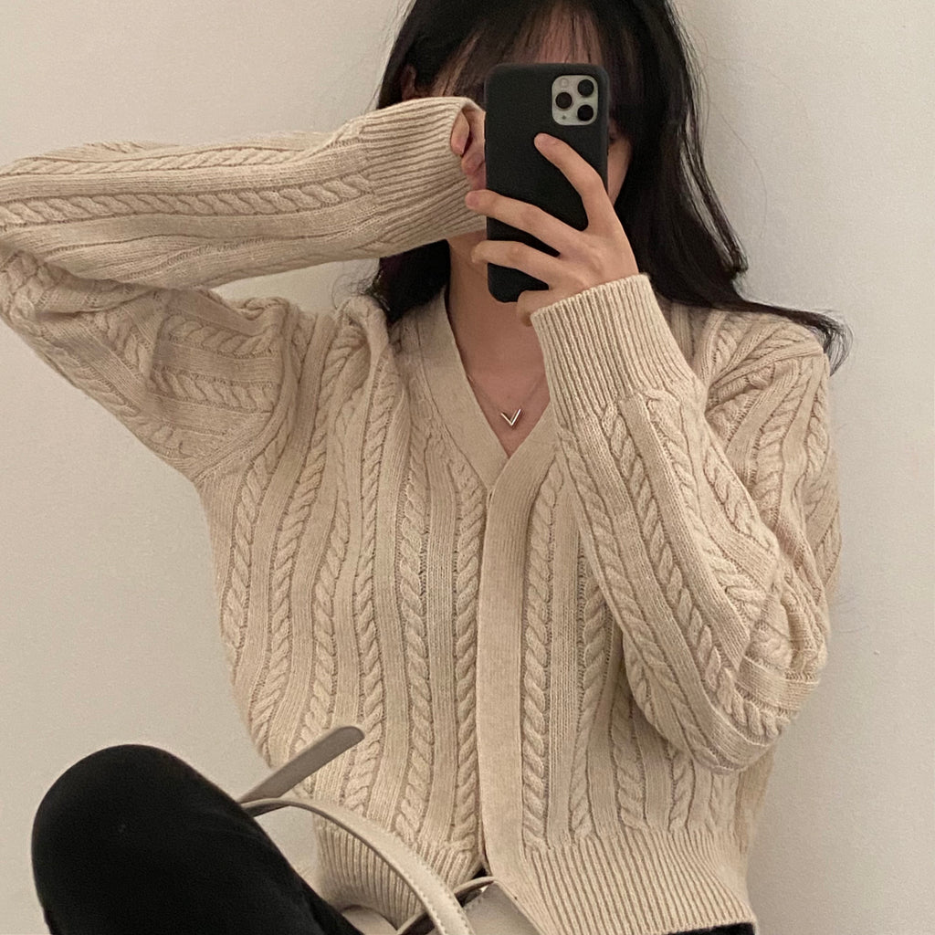 💕韓系chic秋冬復古麻花翻領毛衣