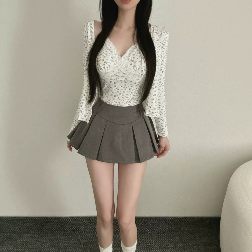 💕溫柔清純碎花蕾絲拼接吊帶上衣