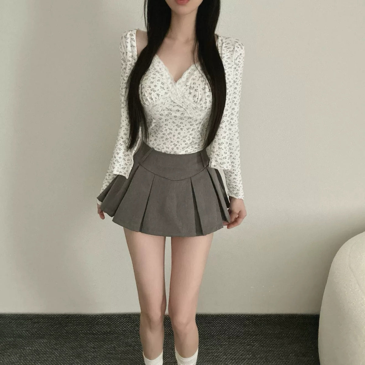 💕溫柔清純碎花蕾絲拼接吊帶上衣