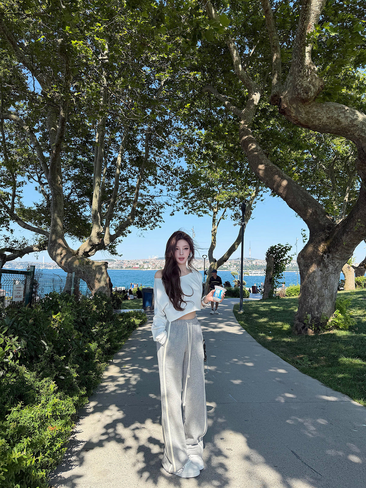 💕氣質通勤寬鬆露肩休閒褲兩件套