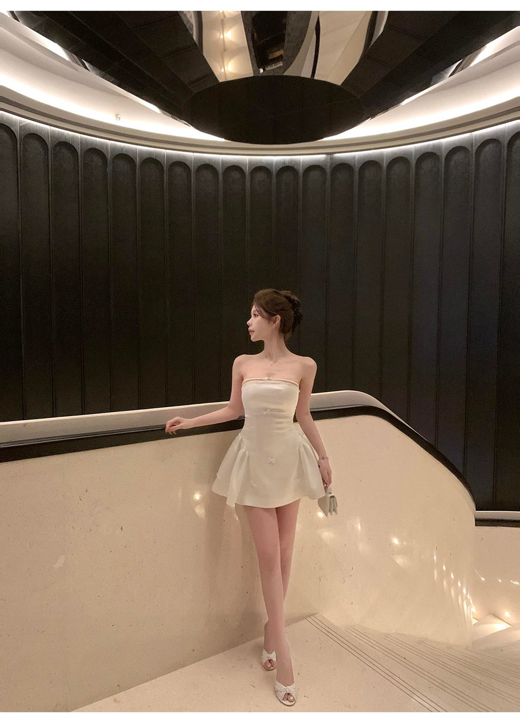 💕簡約氣質名媛緞面抹胸蝴蝶結連身裙